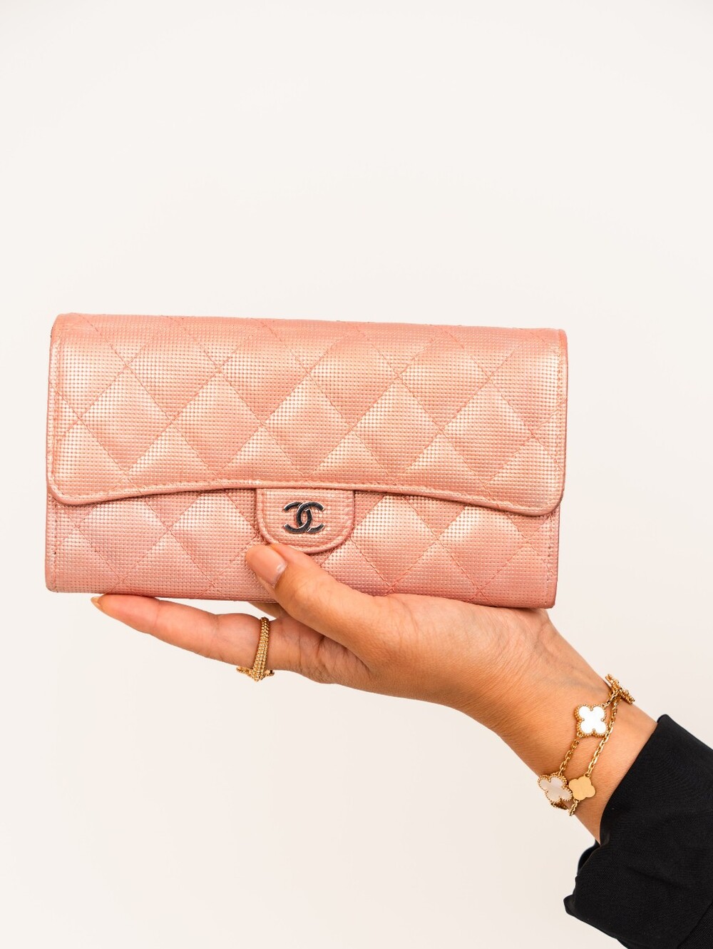 CHANEL Metallic Calfskin Quilted Pixel Effect Large Flap Wallet